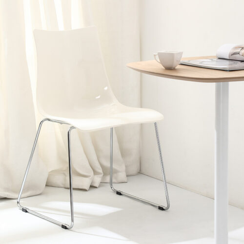 Transparent Plastic Dining Chair with Chrome Metal Sled Base Modern Accent Side Chair - Metal dining chair - QONKA HOME