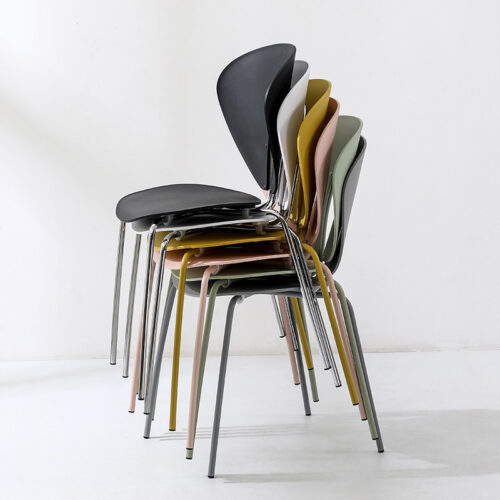 Modern Hollow Plastic Dining Chair with Color Coated Metal Legs Creative Curved Accent Chair - Metal dining chair - QONKA ...