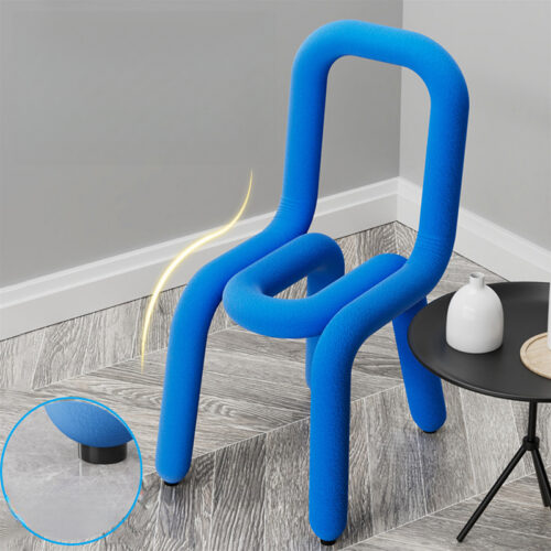 Creative Curved Tube Dining Chair Cashmere Fabric High Resilience Sponge Metal Frame Accent Chair - Metal dining chair - Q...