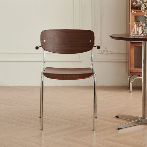 Vintage Dining Chair Electroplated Metal Frame Solid Wood Seat & Backrest Armchair - Metal dining chair - QONKA HOME