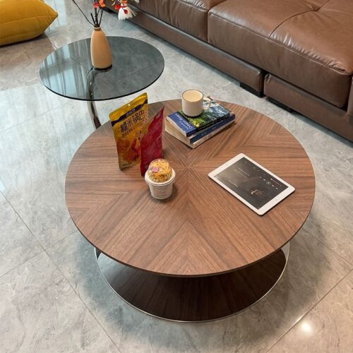 Mid-Century Walnut Coffee Table Set with Glass Side Table - Coffee table - QONKA HOME
