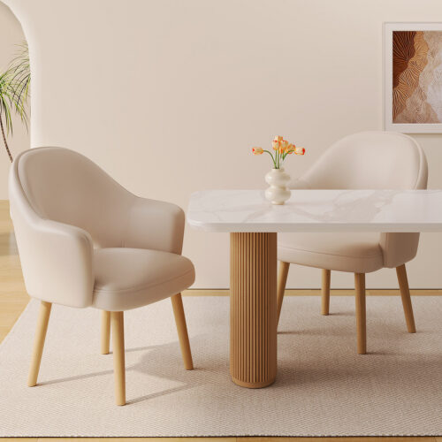 Modern Upholstered Dining Chair with Armrest Solid Wood Leg PU Leather Accent Chair for Dining Room Kitchen - Solid wood d...