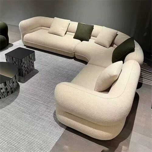 Curved L-Shaped Lambswool Fabric Reclining Sofa - Sofa - QONKA HOME
