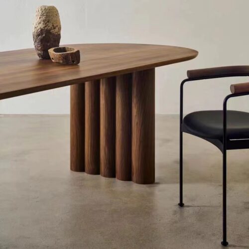 Oval Solid Wood Dining Table Multi‑Cylinder Cluster Legs Modern Wabi‑Sabi Dining Table for Home Dining Room - Dining t...