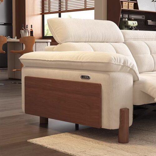 Cream Electric Reclining Fabric Sectional Sofa - Sofa - QONKA HOME