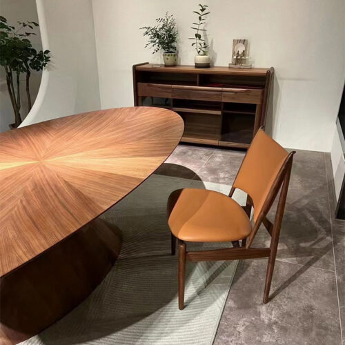 Oval Solid Walnut Dining Table Sunburst Veneer Pedestal Base Designer Modern Luxury Solid Wood Dining Table - Dining table...