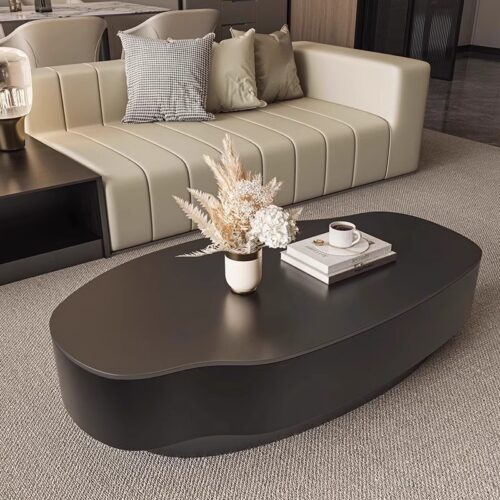 Irregular Sintered Stone Coffee Table Metal Frame Storage Tea Table With Drawer - Coffee table - QONKA HOME