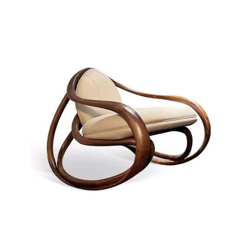 Mid‑century style solid wood rocking recliner armchair - Living room furniture - QONKA HOME
