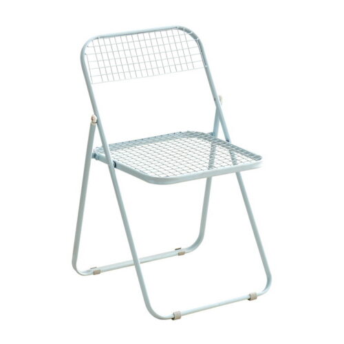 Grid Metal Folding Dining Chair Breathable Iron Mesh Side Chair Portable Stackable Leisure Chair for Balcony Cafe Home - M...