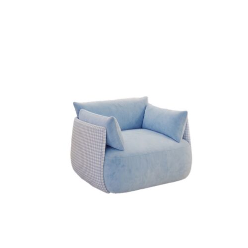 Blue Checkered Single Armchair - Living room furniture - QONKA HOME