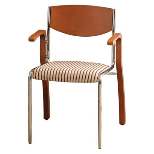 Armrest Dining Chair Q195 Carbon Steel Frame Multi‑layer Solid Wood Back Padded Seat Side Chair for Home Office Cafe - M...