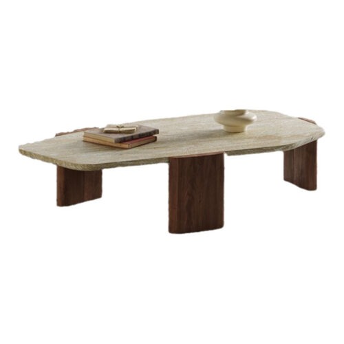 Irregular‑Shaped Rectangular Natural Travertine Coffee Table - Coffee table - QONKA HOME