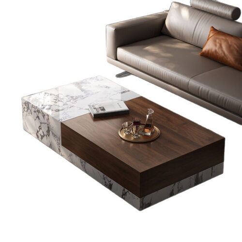 Modern Square Storage Coffee Table, Sintered Stone & Wood - Coffee table - QONKA HOME