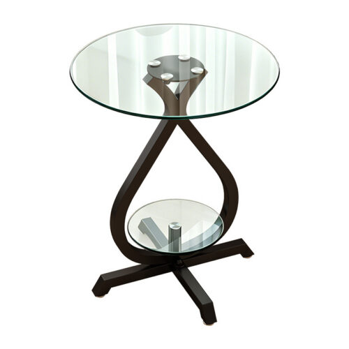 Round Smoked Glass Side Table Teardrop‑Shaped Metal Frame 2‑Tier End Table - Bedside table - QONKA HOME