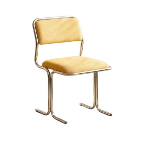 Bauhaus Style Dining Chair with Polished Stainless Steel Frame & Linen Fabric Upholstery - Metal dining chair - QONKA...