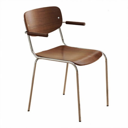 Vintage Dining Chair Electroplated Metal Frame Solid Wood Seat & Backrest Armchair - Metal dining chair - QONKA HOME