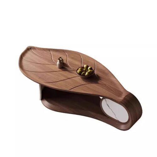 Artistic Leaf‑Shaped Wooden Coffee Table - Coffee table - QONKA HOME