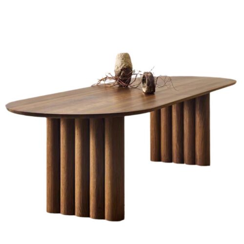 Oval Solid Wood Dining Table Multi‑Cylinder Cluster Legs Modern Wabi‑Sabi Dining Table for Home Dining Room - Dining t...