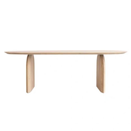 Oval Solid Pine Dining Table Double Arch Panel Base Minimalist Japandi Solid Wood Dining Table - Dining table - QONKA HOME
