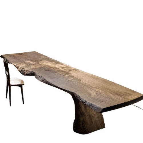 Live Edge Solid Pine Dining Table Natural Slab Plank Table Block Leg Wabi Sabi Solid Wood Dining Table - Dining table - QO...