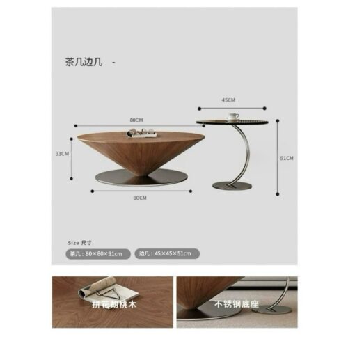 Mid-Century Walnut Coffee Table Set with Glass Side Table - Coffee table - QONKA HOME