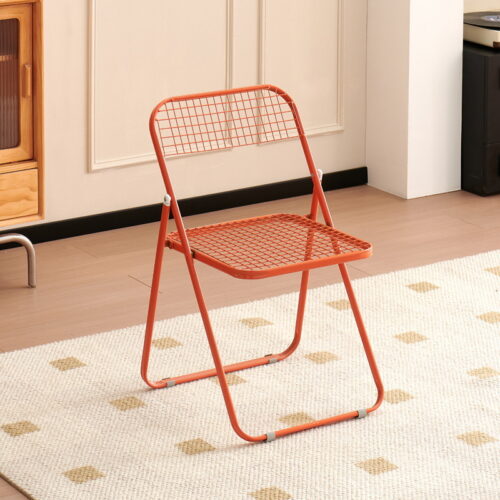 Grid Metal Folding Dining Chair Breathable Iron Mesh Side Chair Portable Stackable Leisure Chair for Balcony Cafe Home - M...