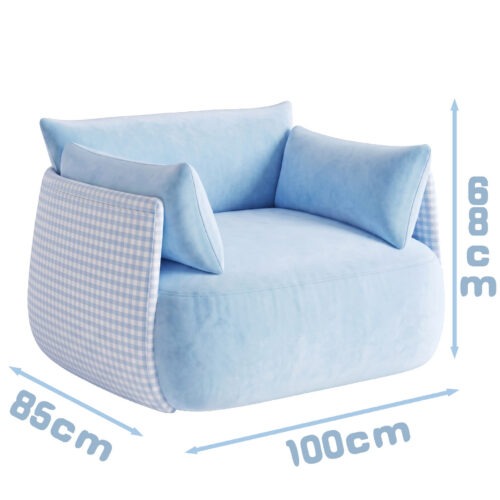 Blue Checkered Single Armchair - Living room furniture - QONKA HOME