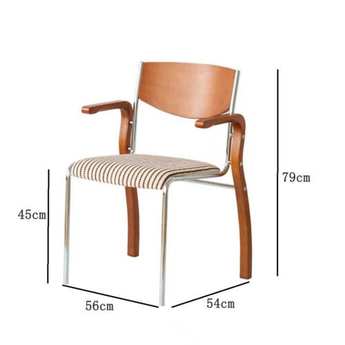 Armrest Dining Chair Q195 Carbon Steel Frame Multi‑layer Solid Wood Back Padded Seat Side Chair for Home Office Cafe - M...