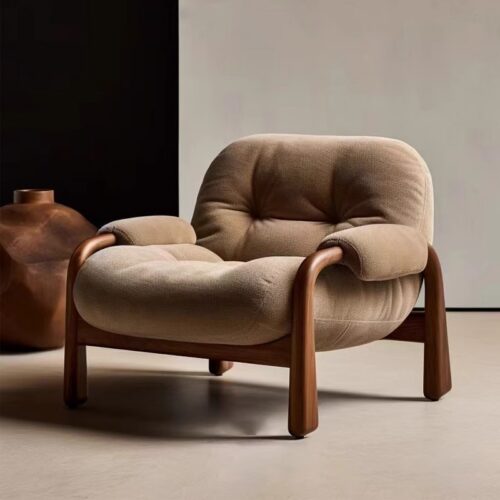 Wabi-sabi-style Solid Wood Single-Seater Sofa Chair - Living room furniture - QONKA HOME