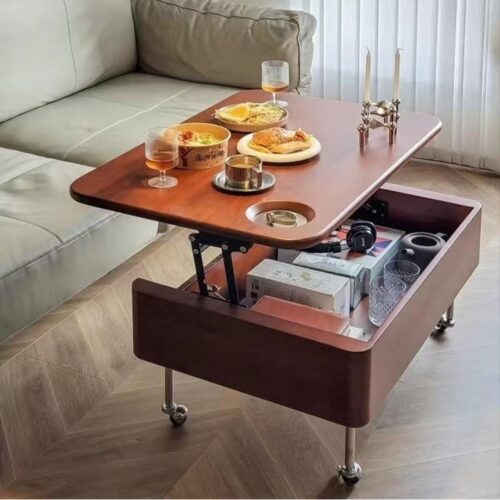Multifunctional Lift Top Coffee Table, Solid Wood Storage Coffee Table With Wheels & Cup Holder - Coffee table - QONK...