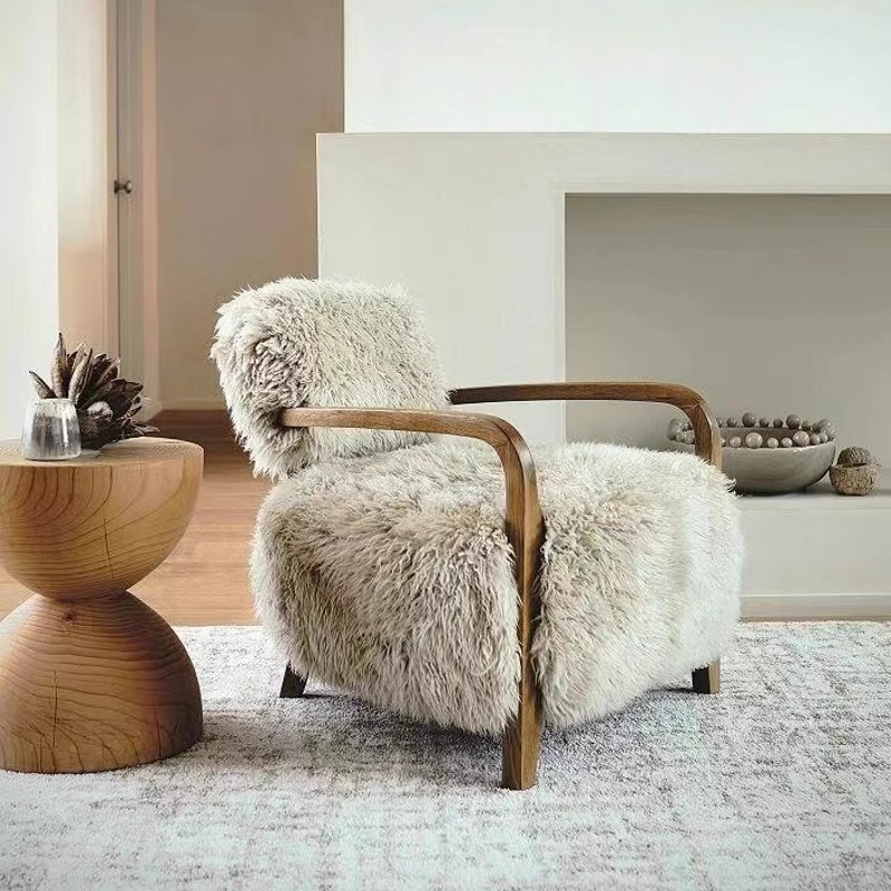 Vintage-Style Lambswool Sofa, Solid Wood, for Home Use in Living Rooms - Living room furniture - QONKA HOME
