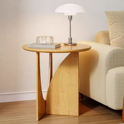 Modern Creative Solid Wood Round Side Table Hollow Design Accent End Table for Sofa Side - Bedside table - QONKA HOME