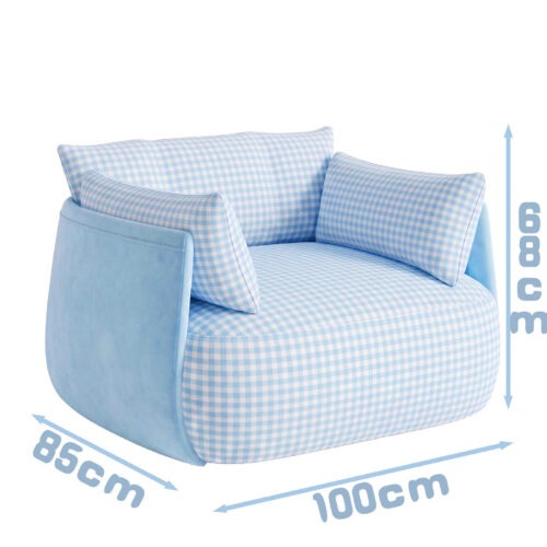 Blue Checkered Single Armchair - Living room furniture - QONKA HOME