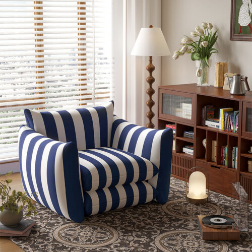 American red and white striped single sofa - Living room furniture - QONKA HOME
