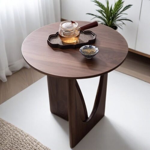 Modern Creative Solid Wood Round Side Table Hollow Design Accent End Table for Sofa Side - Bedside table - QONKA HOME