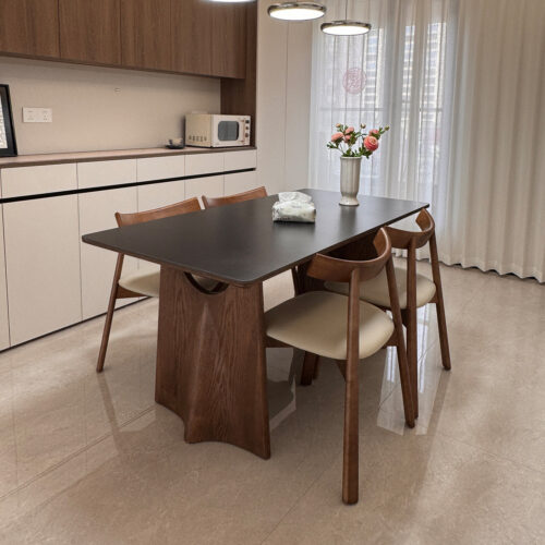 Rectangular Sintered Stone Dining Table With Solid Ash Wood Frame Modern Home Dinner Table - Dining table - QONKA HOME