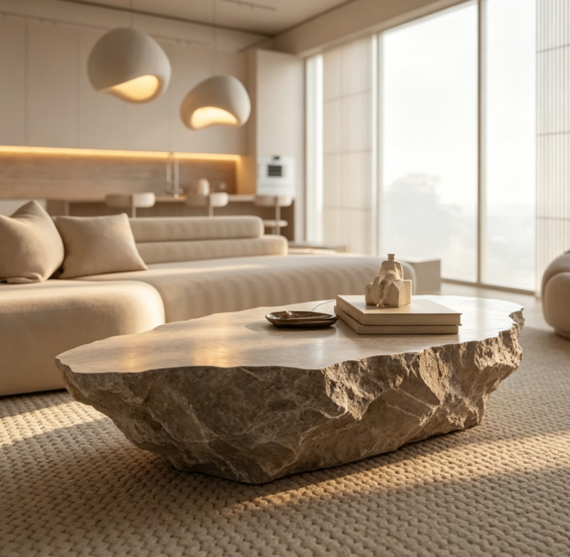 Irregular Faux Travertine Fiberglass Coffee Table Natural Rough Edge - Coffee table - QONKA HOME