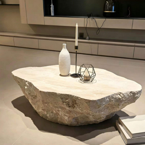 Irregular Faux Travertine Fiberglass Coffee Table Natural Rough Edge - Coffee table - QONKA HOME