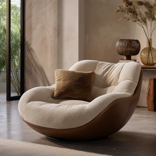 Swivel single armchair,Curved Enveloping Swivel Lounge Chair - Living room chair - QONKA HOME