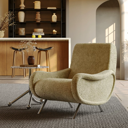 Retro High‑Back Accent Armchair - Living room chair - QONKA HOME