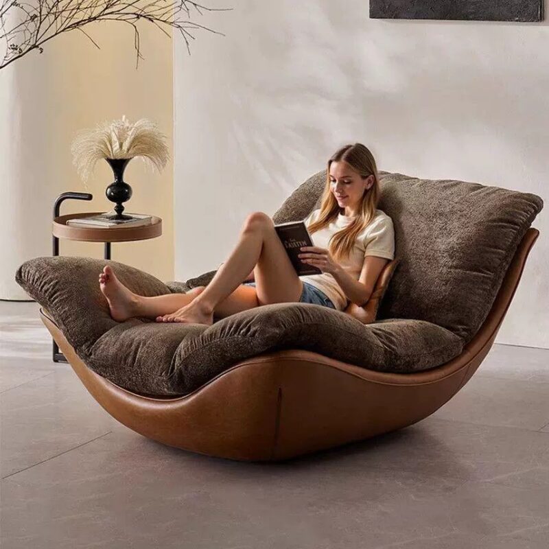 Vintage leather rocking chair - Living room furniture - QONKA HOME
