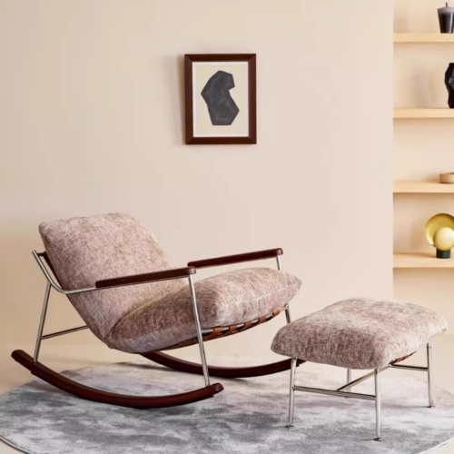 Retro Metal Wood Rocking Leisure Chair - Living room furniture - QONKA HOME