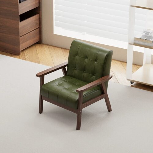 Solid Wood Frame PU Leather Tufted Accent Armchair - Living room furniture - QONKA HOME