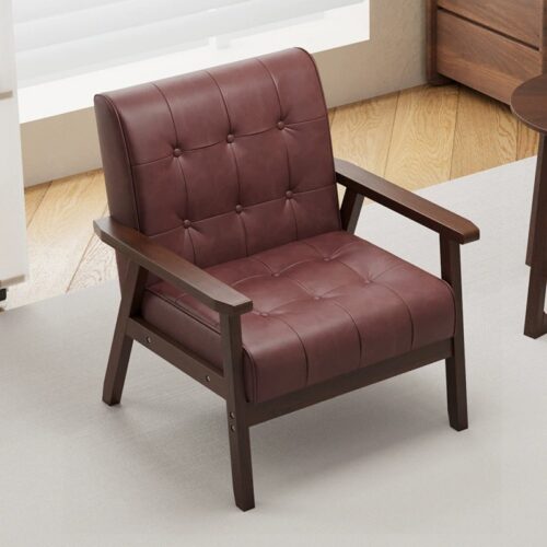 Solid Wood Frame PU Leather Tufted Accent Armchair - Living room furniture - QONKA HOME