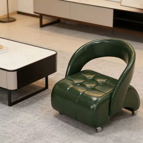 PU Leather Accent Chair With Rolling Casters - Living room furniture - QONKA HOME