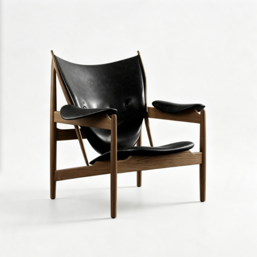 Mid‑Century Solid Wood Genuine Leather Armchair - Living room furniture - QONKA HOME