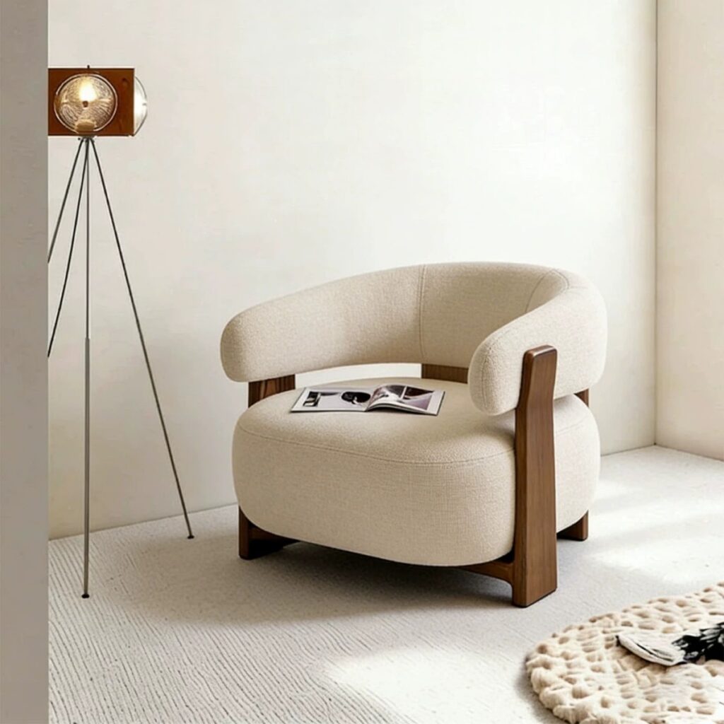 Lamb Fleece Solid Wood Leisure Accent Chair - Living room furniture - QONKA HOME