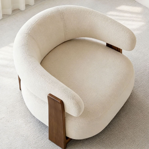Lamb Fleece Solid Wood Leisure Accent Chair - Living room furniture - QONKA HOME