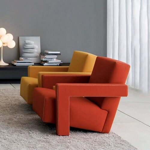 Geometric Block Shape Linen Fabric Accent Armchair - Living room furniture - QONKA HOME