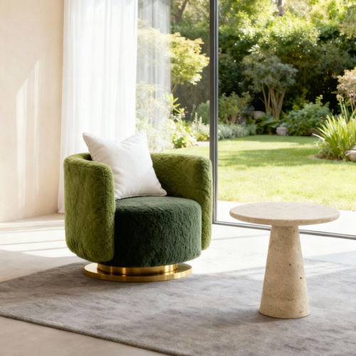 Chenille Fabric Accent Chair - Living room furniture - QONKA HOME